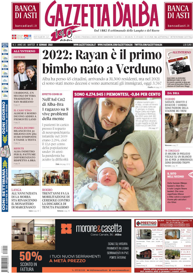 La copertina di Gazzetta d’Alba in edicola martedì 4 gennaio