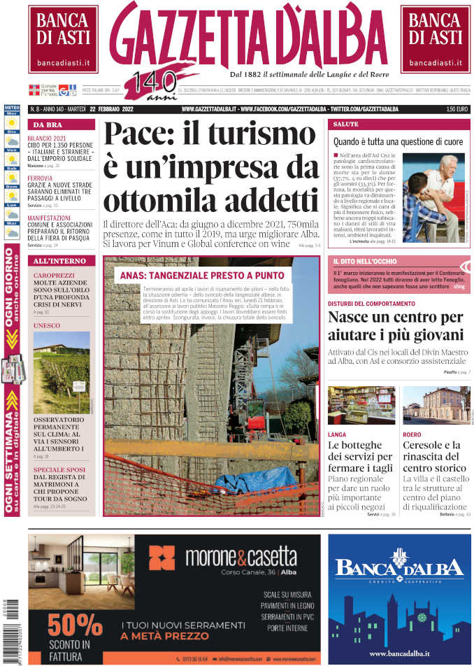 La copertina di Gazzetta d’Alba in edicola martedì 22 febbraio