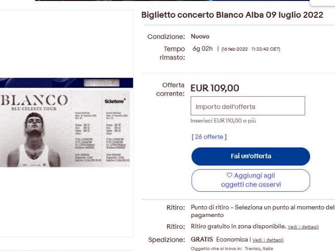 Per Blanco biglietti esauriti sui canali ufficiali ma sono in rivendita a quattro volte tanto 1