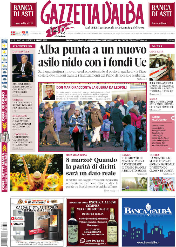 La copertina di Gazzetta d’Alba in edicola martedì 8 marzo