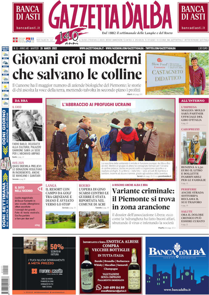 La copertina di Gazzetta d’Alba in edicola martedì 15 marzo