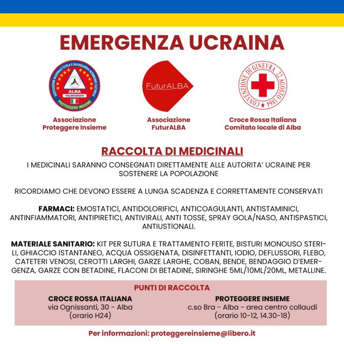 Raccolta urgente di medicinali per la popolazione ucraina