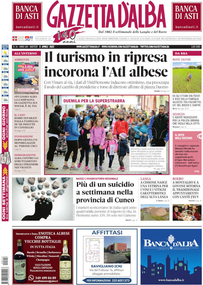 La copertina di Gazzetta d’Alba in edicola martedì 5 aprile