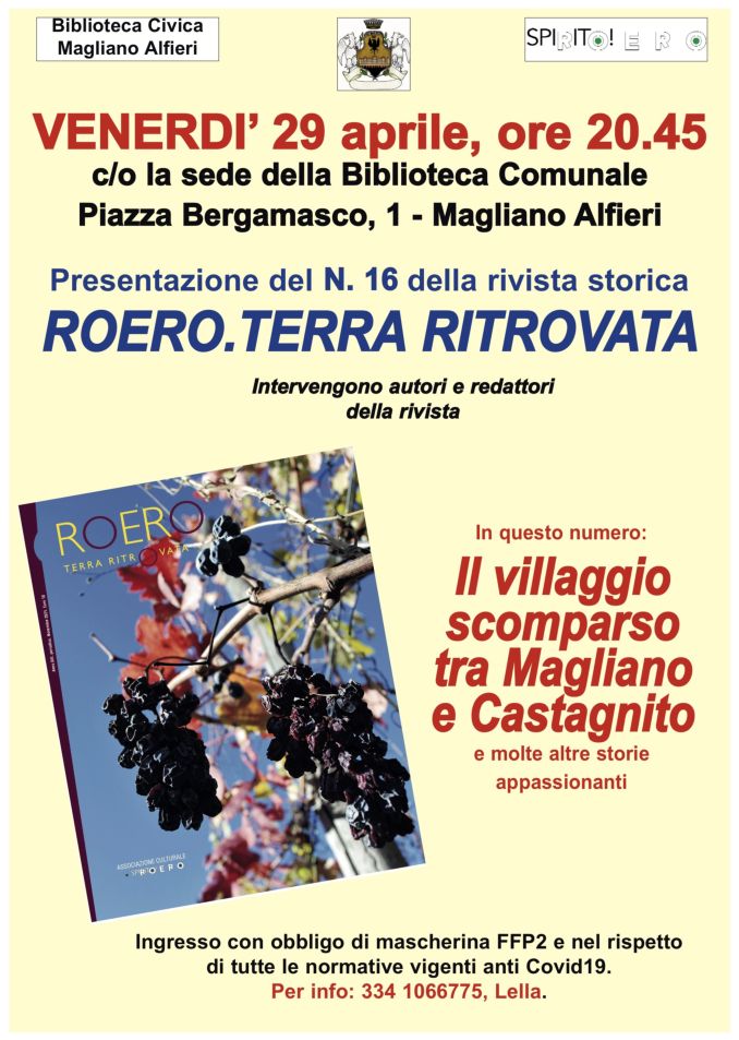 Roero terra ritrovata, una serata in biblioteca per presentare il nuovo fascicolo