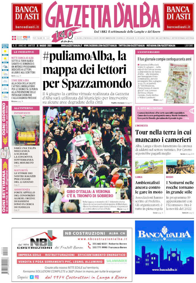 La copertina di Gazzetta d’Alba in edicola martedì 31 maggio