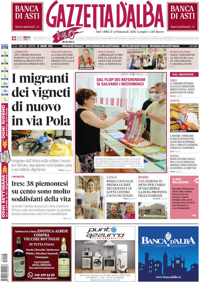 La copertina di Gazzetta d’Alba in edicola martedì 14 giugno
