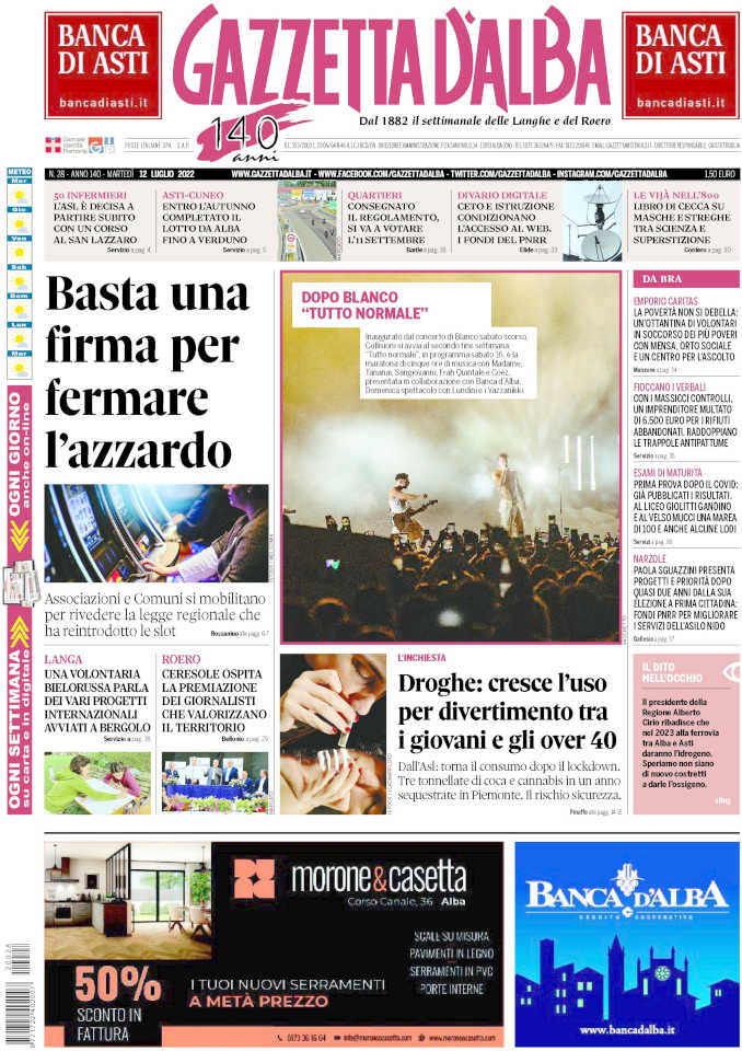 La copertina di Gazzetta d’Alba in edicola martedì 12 luglio