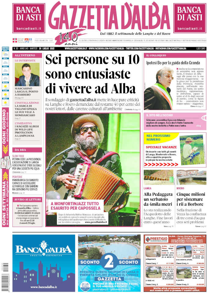 La copertina di Gazzetta d’Alba in edicola martedì 26 luglio