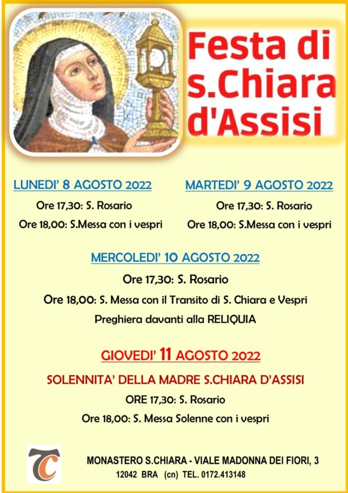 Le Clarisse di Bra celebrano Santa Chiara