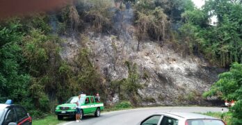 Vasto incendio a Baldissero d'Alba da Strada Belvedere risale il bosco sottostante il Municipio del paese 2