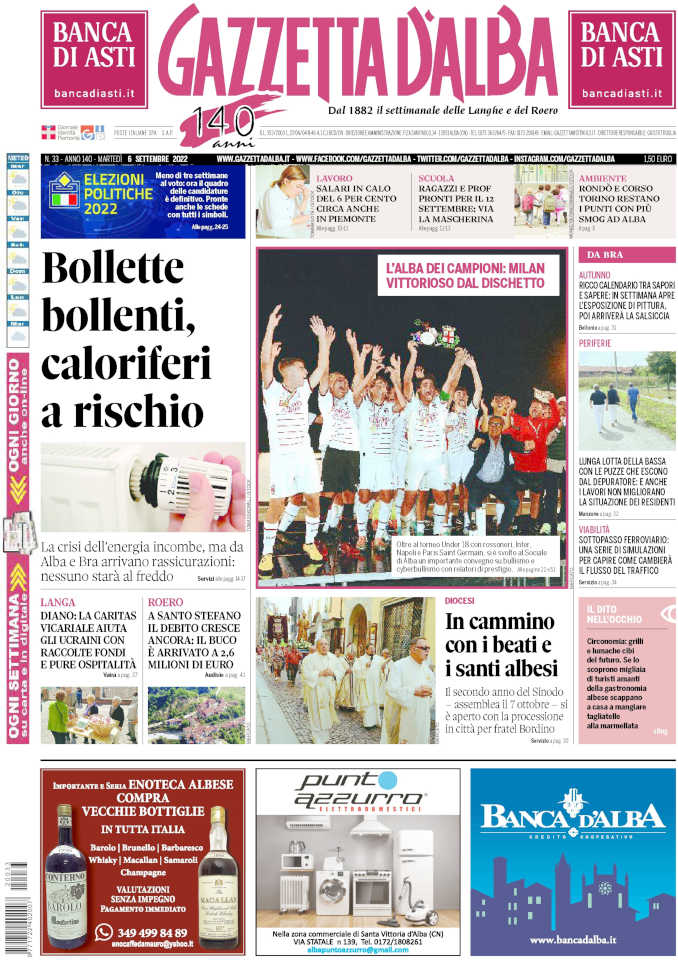 La copertina di Gazzetta d’Alba in edicola martedì 6 settembre 1