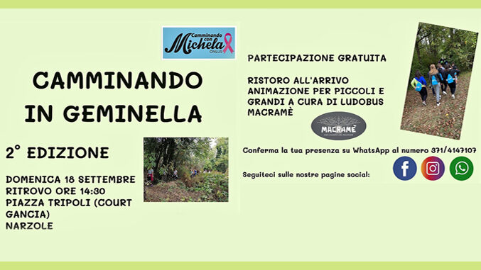 Camminando in Geminella 2ª edizione: domenica 18 settembre a Narzole