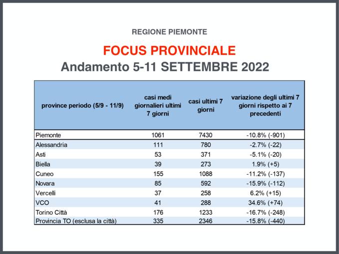 Focus settimanale sulla situazione epidemiologica in Piemonte 13