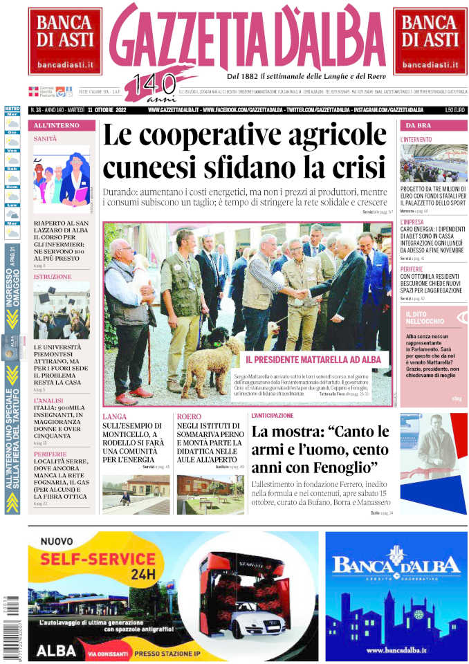 La copertina di Gazzetta d’Alba in edicola martedì 11 ottobre 1