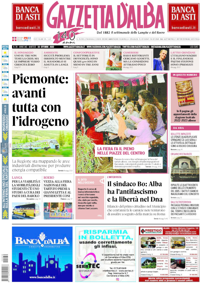 La copertina di Gazzetta d’Alba in edicola martedì 18 ottobre