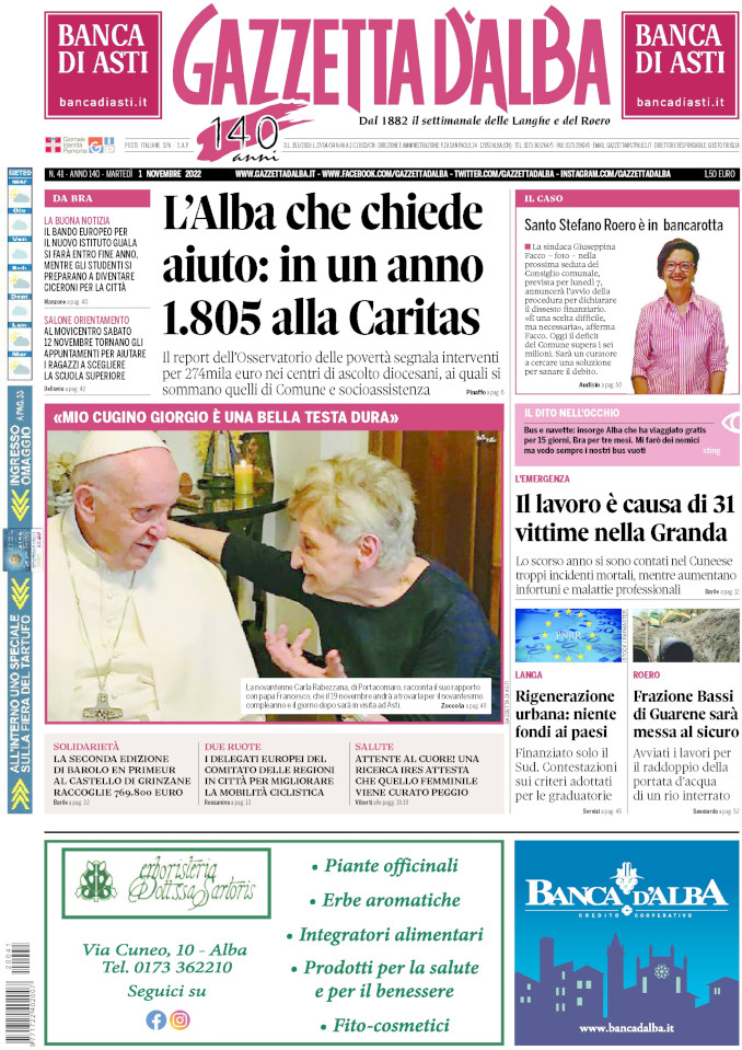 La copertina di Gazzetta d’Alba in edicola lunedì 31 ottobre