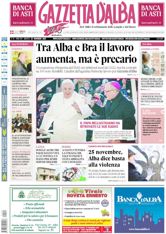 La copertina di Gazzetta d’Alba in edicola martedì 15 novembre