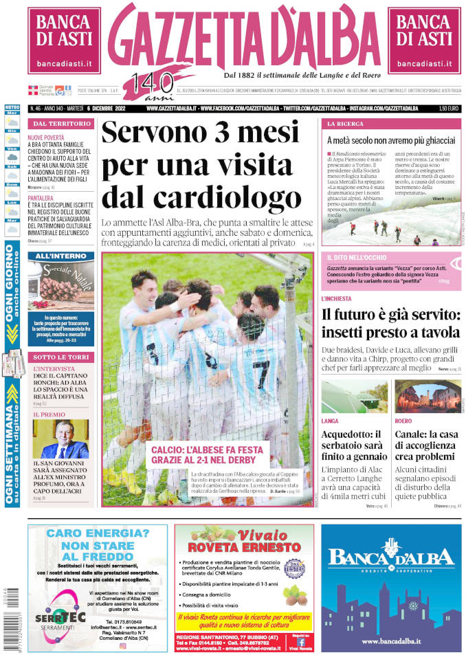 La copertina di Gazzetta d’Alba in edicola martedì 29 novembre