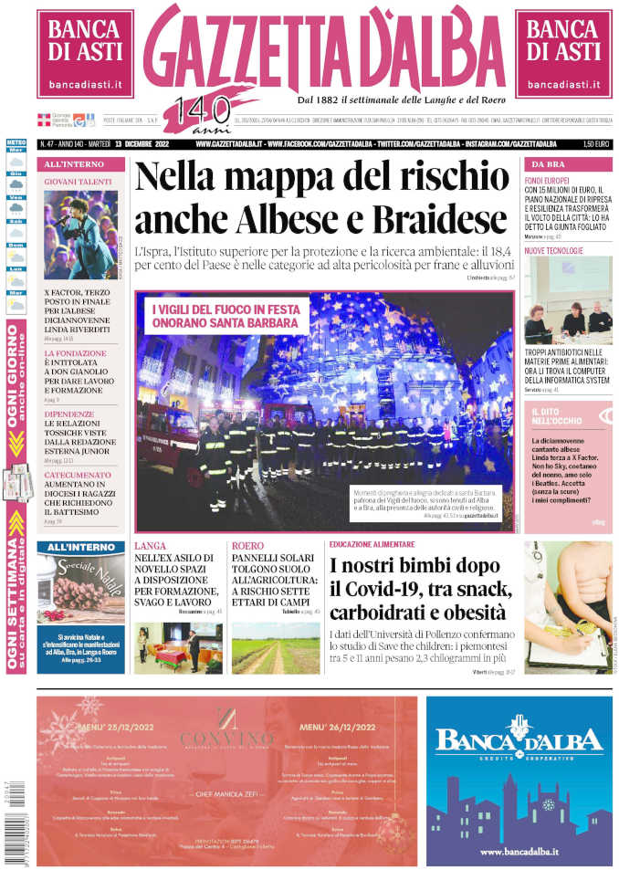 La copertina di Gazzetta d’Alba in edicola martedì 13 dicembre