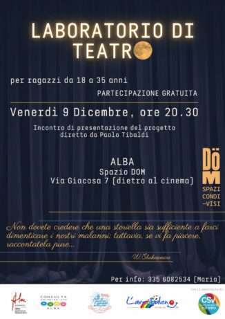 Il laboratorio teatrale di Tibaldi, promosso dalle associazioni albesi