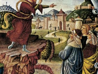 Il Battista annuncia la venuta di Gesù, miniatura lombarda del XV secolo (Cremona, cattedrale).