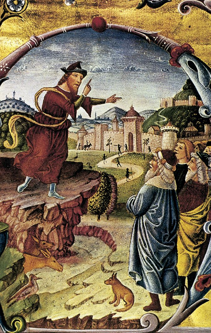 Il Battista annuncia la venuta di Gesù, miniatura lombarda del XV secolo (Cremona, cattedrale).