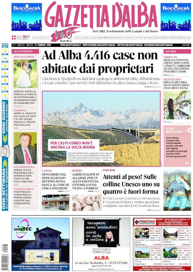 La copertina di Gazzetta d’Alba in edicola martedì 14 febbraio