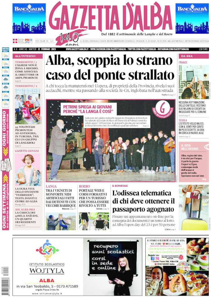 La copertina di Gazzetta d’Alba in edicola martedì 21 febbraio