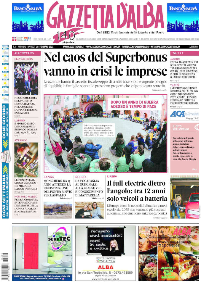 La copertina di Gazzetta d’Alba in edicola martedì 28 febbraio