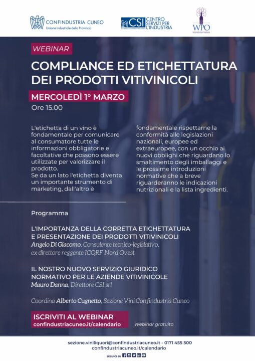 L'importanza della corretta etichettatura e presentazione dei prodotti vitivinicoli al centro del focus di mercoledì 1 marzo