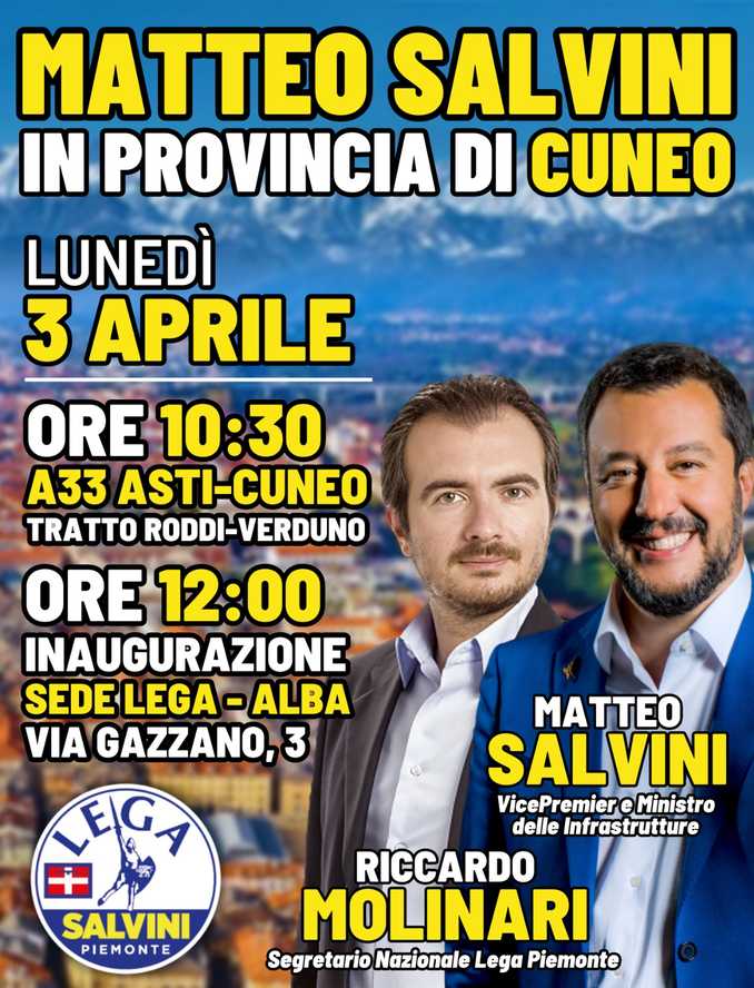 Autostrada e sede della Lega, l'agenda della visita albese di Matteo Salvini