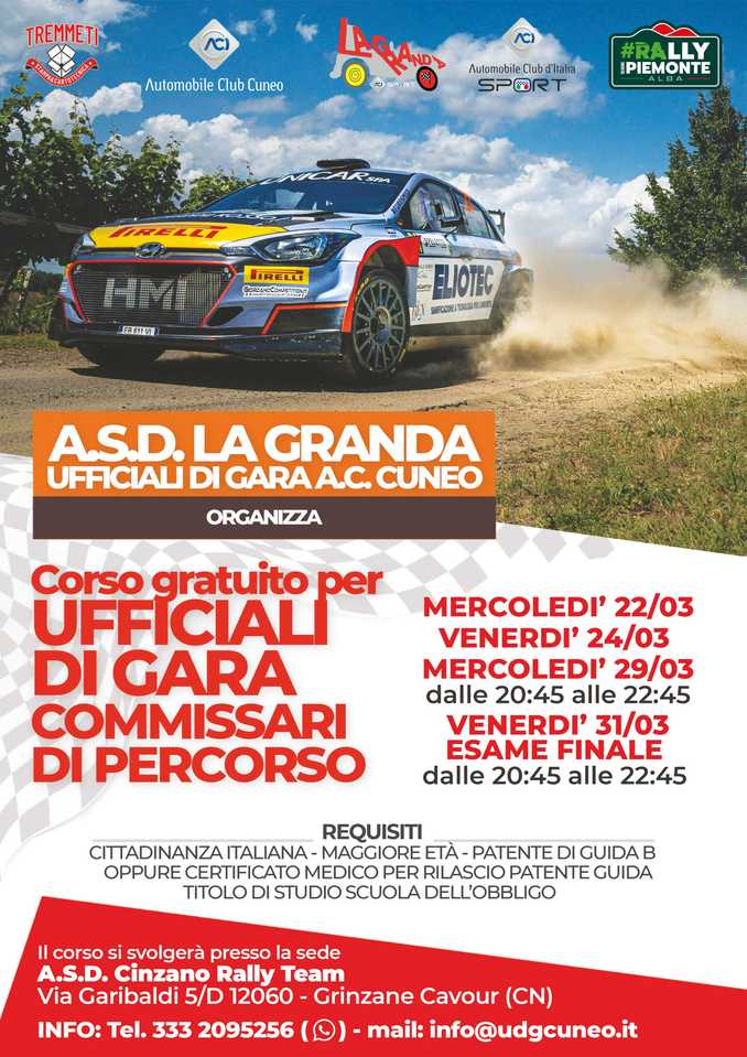 Diventare commissari di percorso nei rally: corso gratuito a Grinzane Cavour