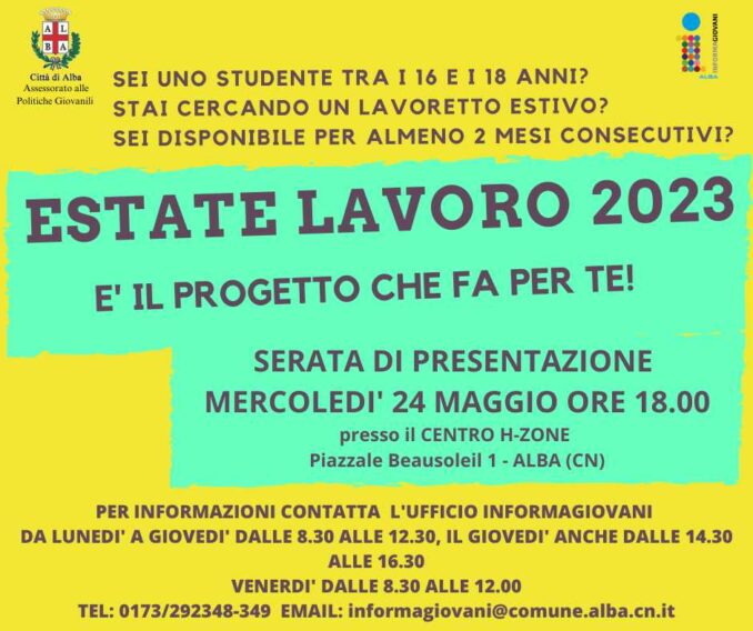 Il Comune di Alba lancia la diciottesima edizione di Estate lavoro