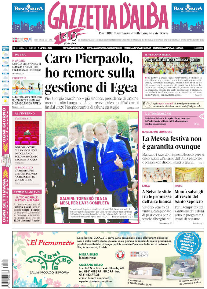 La copertina di Gazzetta d’Alba in edicola martedì 4 aprile