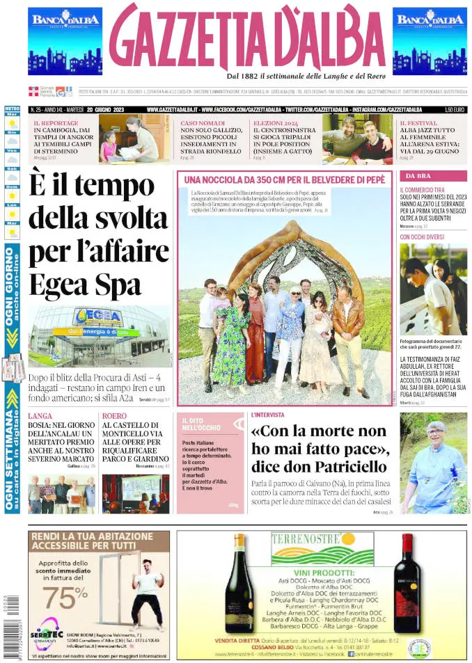 La copertina di Gazzetta d’Alba in edicola martedì 20 giugno