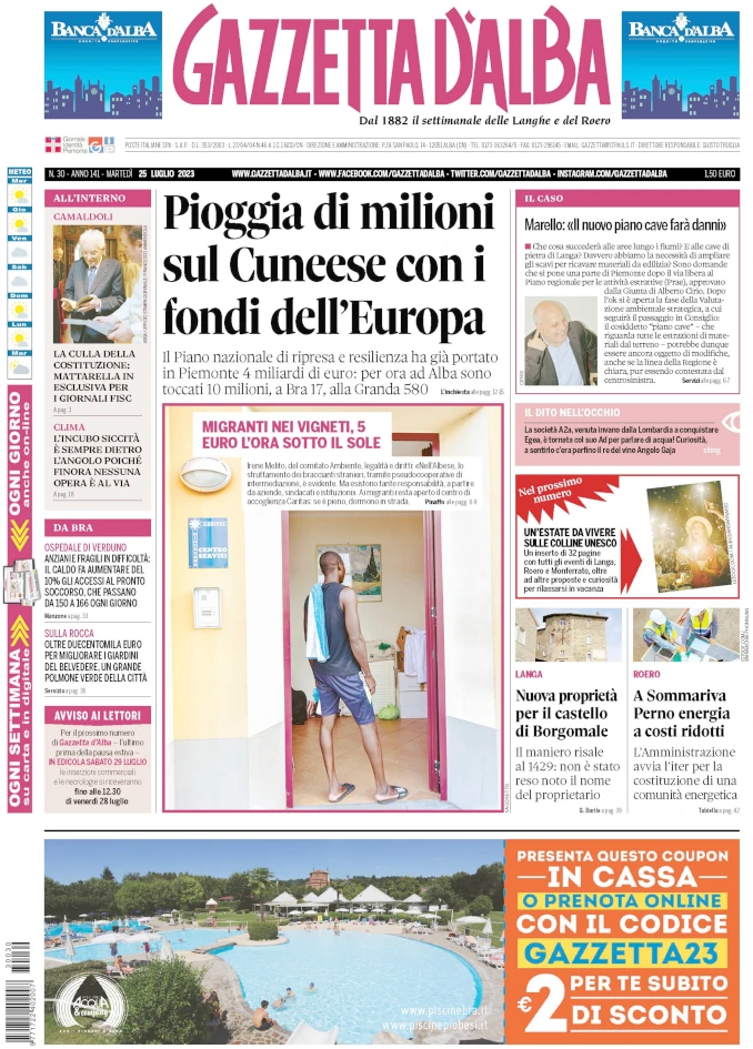 La copertina di Gazzetta d’Alba in edicola martedì 25 luglio