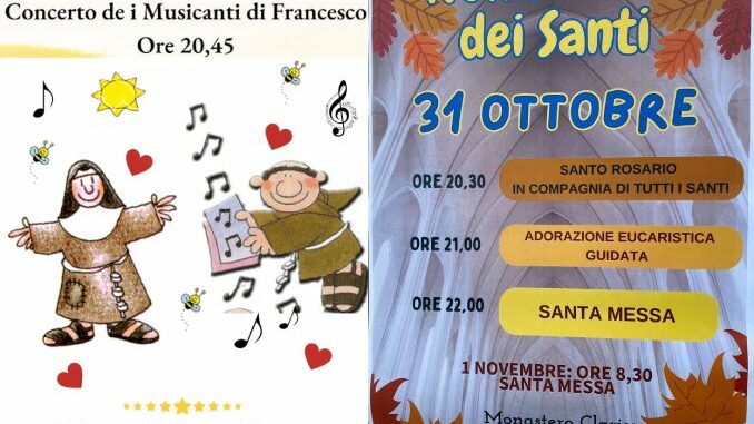 Clarisse: l’11 novembre concerto de "I musicanti di Francesco", domani la Veglia di Tutti i Santi