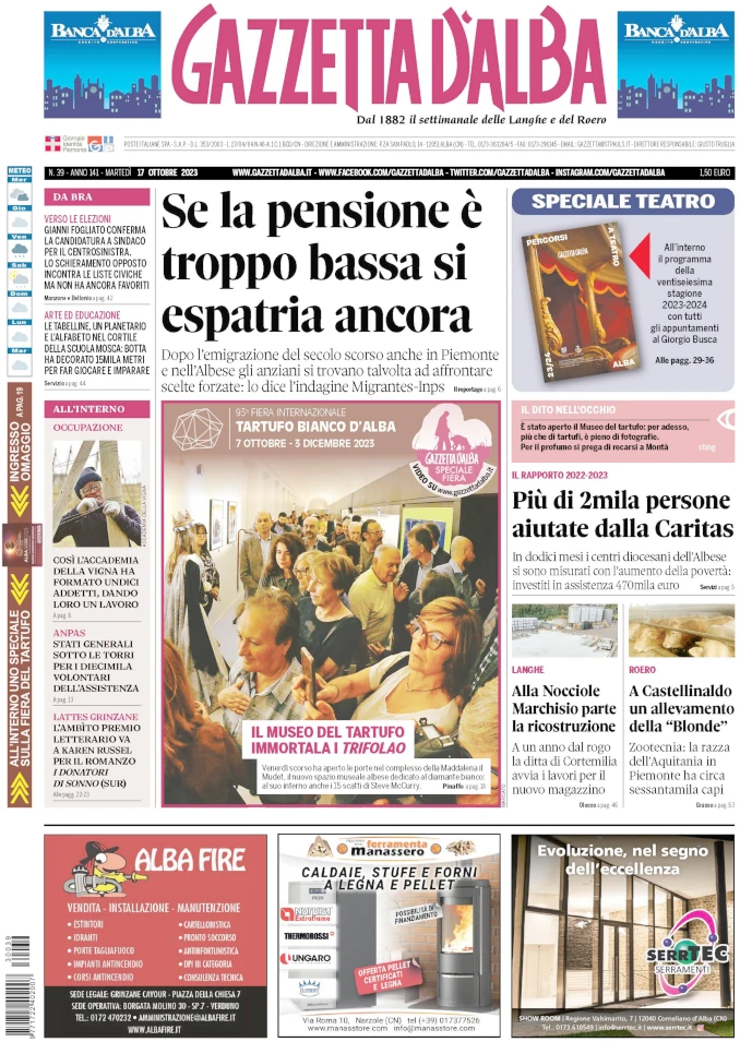 La copertina di Gazzetta d’Alba in edicola martedì 17 ottobre