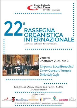 Concerto di Luca Benedicti e il coro Consort tempia venerdì 27 nel tempio di San Paolo ad Alba