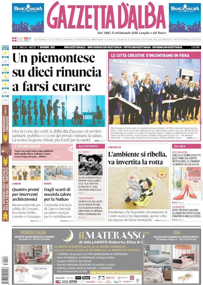 La copertina di Gazzetta d’Alba in edicola martedì 7 novembre