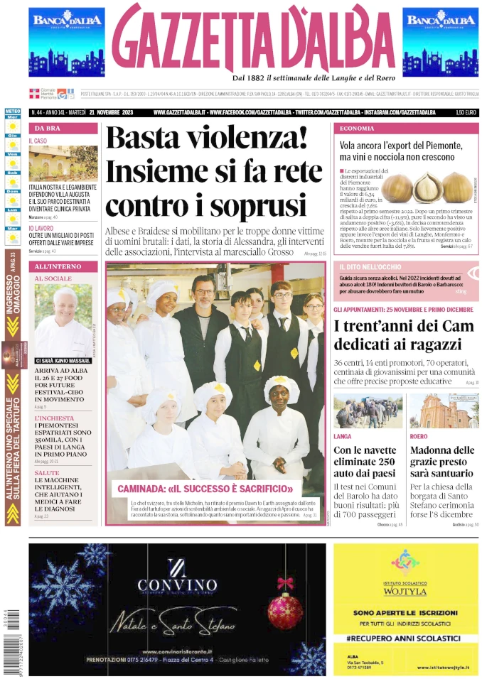 La copertina di Gazzetta d’Alba in edicola martedì 21 novembre