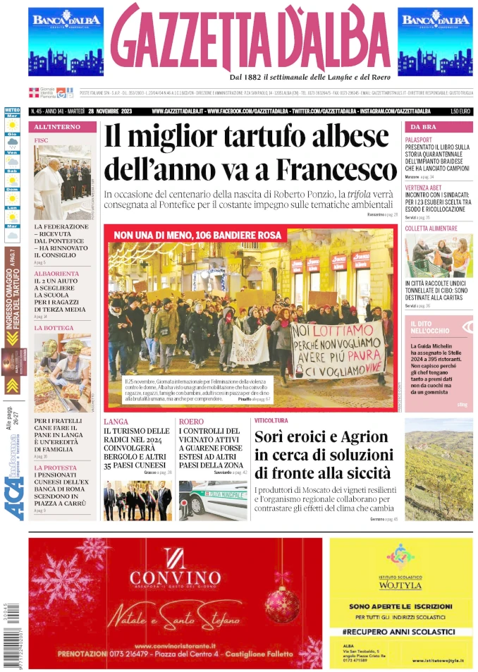 La copertina di Gazzetta d’Alba in edicola martedì 28 novembre