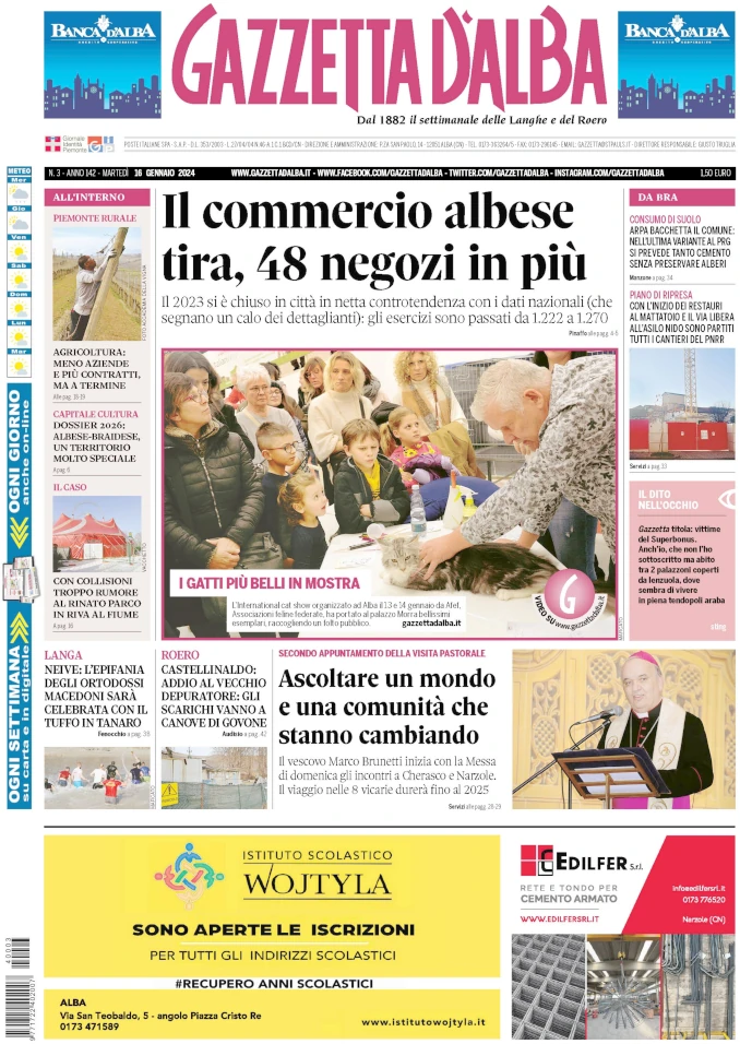 La copertina di Gazzetta d’Alba in edicola martedì 16 gennaio