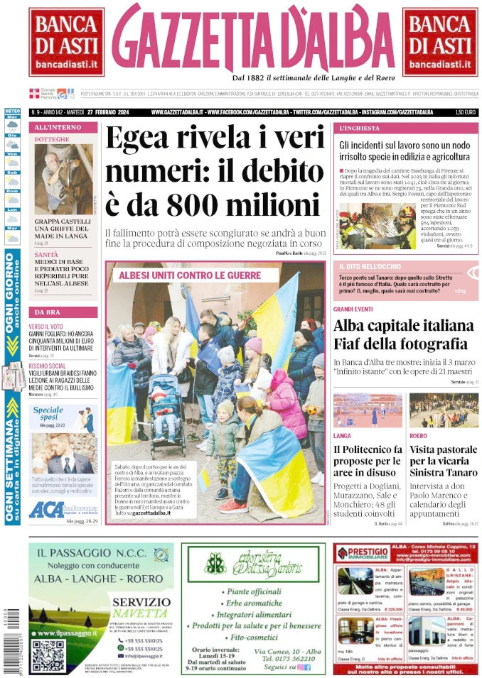 La copertina di Gazzetta d’Alba in edicola martedì 27 febbraio
