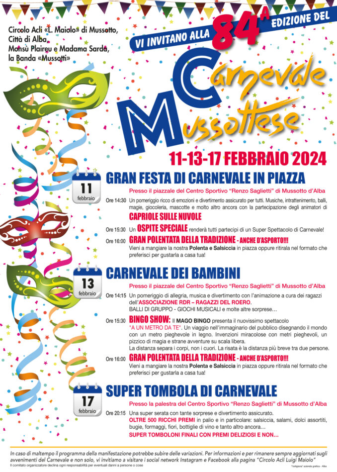 Ha preso il via con i suoi appuntamenti l'84esima edizione del Carnevale Mussottese 1