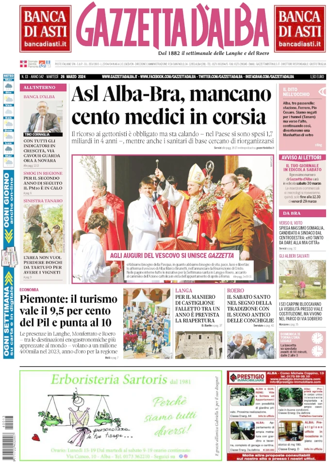 La copertina di Gazzetta d’Alba in edicola martedì 26 marzo