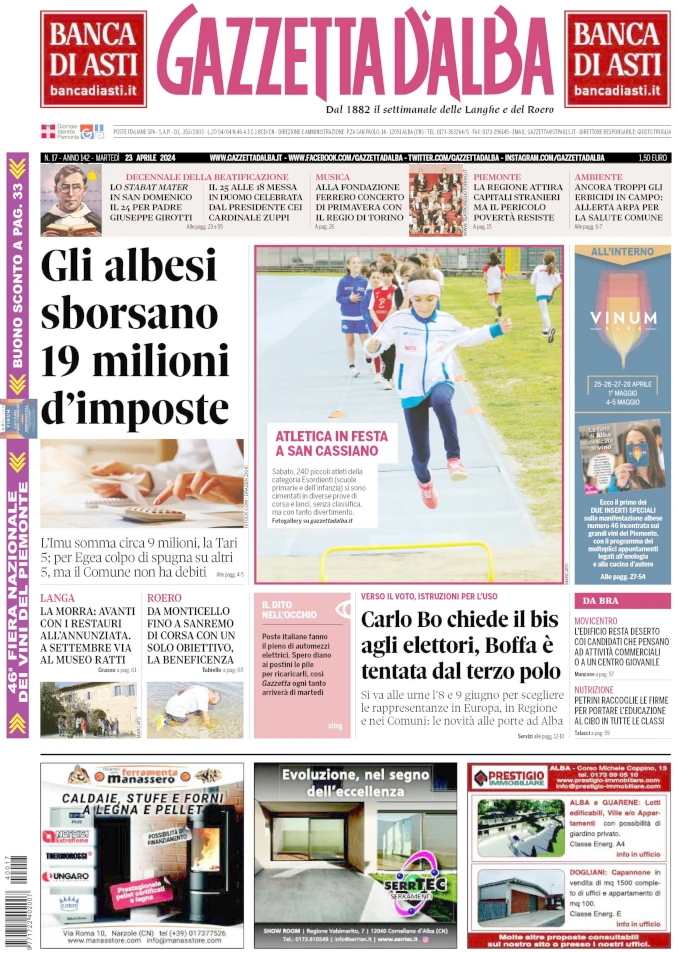 La copertina di Gazzetta d’Alba in edicola martedì 23 aprile