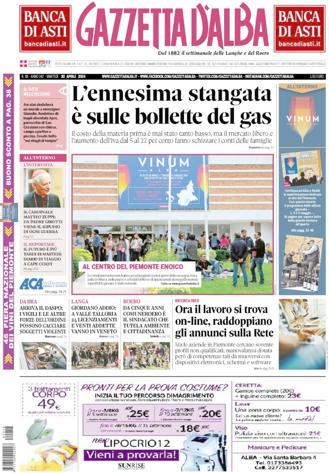 La copertina di Gazzetta d’Alba in edicola martedì 30 aprile 1