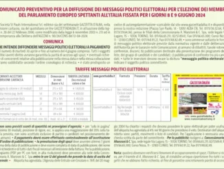 Tariffe per la diffusione di messaggi politici elettorali per l'election  day dell'8 e 9 giugno