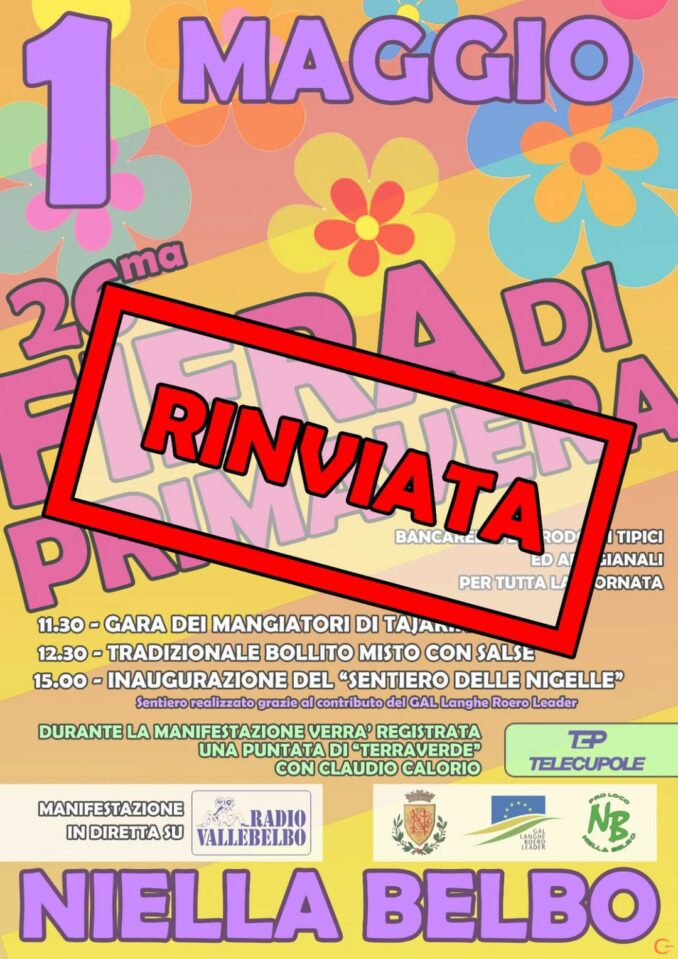 Rinviata a domenica 26 maggio la Fiera di primavera a Niella Belbo 1